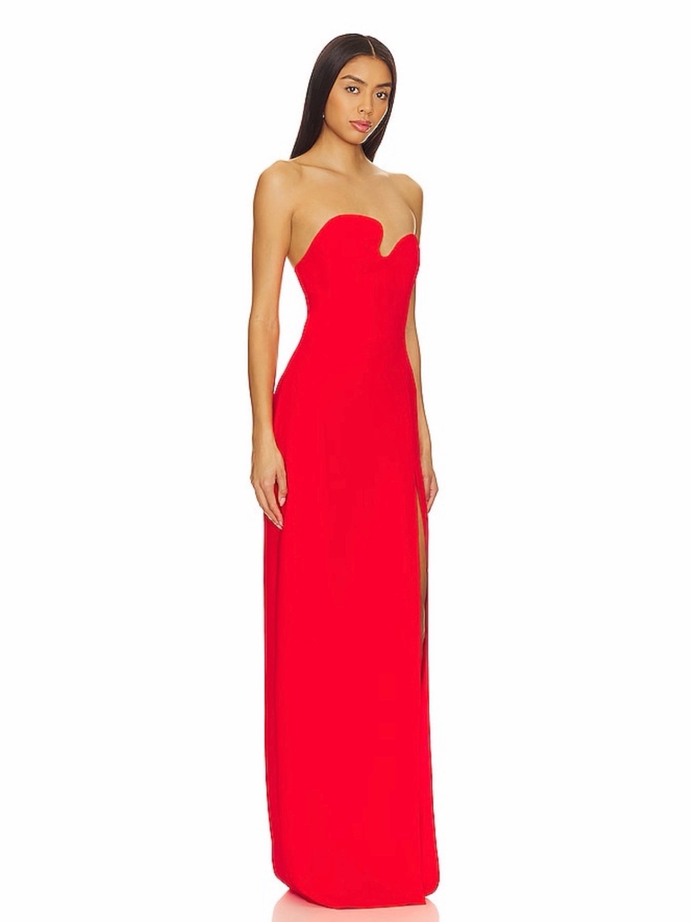 Amanda Uprichard Strapless Red Gown with Thigh Slit - Picture 2 of 10
